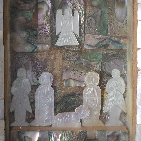 Antique Mother Of Pearl Inlay Holy Lady Nativity Diorama Icon Shadowbox AS IS - Picture 2 of 8